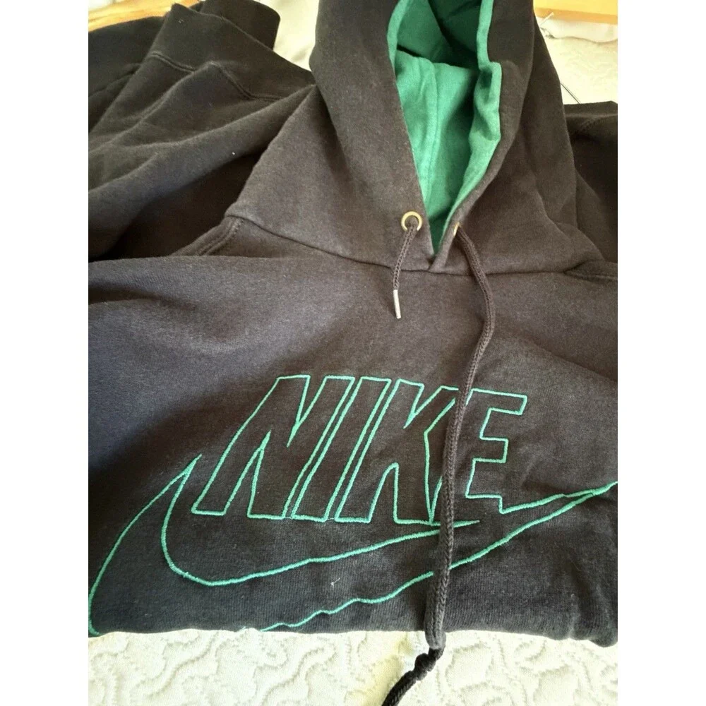 Vintage 90s Nike Air Hoodie Mens L Black Green Embroidered Made USA